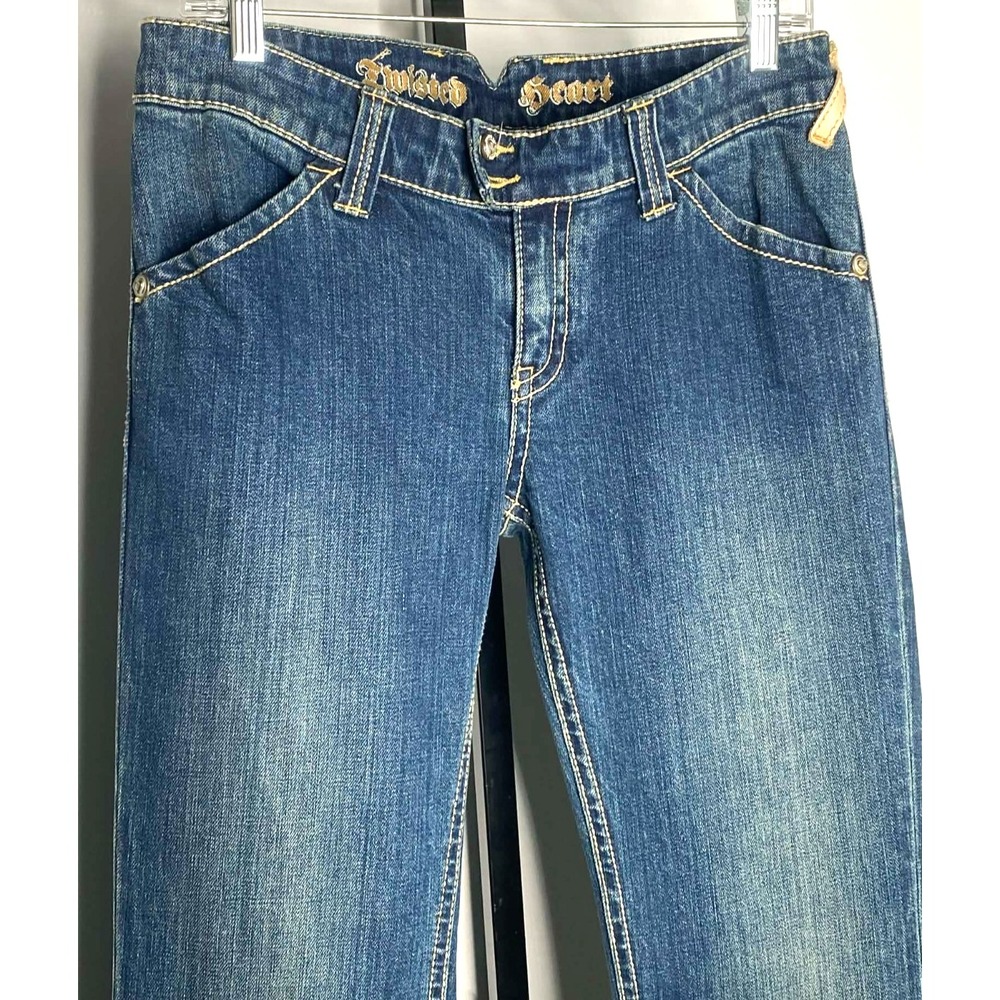 Twisted Heart Womens size 29 bootcut TALL jeans Rhinestones Y2K heart wings 90s - Picture 2 of 11